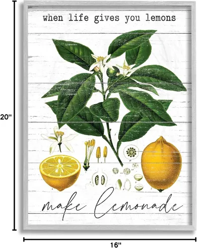 Vista 7 de Stupell Industries Life Gives Lemons Quote Country Fruit Anatomy, diseño de arte de pared enmarcado en gris con letras y líneas, 16 x 20 pulgadas
