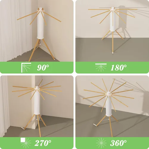 Vista 6 de Dr.DJ Trípode plegable para secar ropa con 12 brazos de secado de madera para uso en interiores, balcón y RV