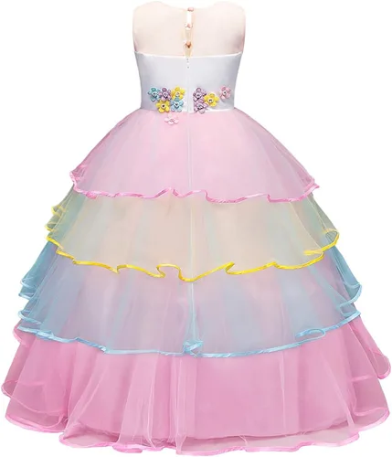 Vista 2 de Girls Unicorn Dress up Costumes Princess Tulle Flower Dress Cosplay Party Halloween Fancy Outfits with Accessories 5-12 Years