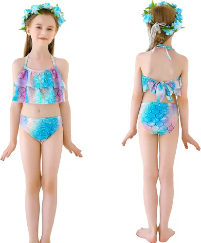 Vista 6 de Farshine Traje de baño de sirena para niñas, traje de baño de princesa, traje de baño para nadar