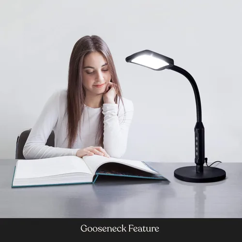 Vista 5 de Brightech Litespan - Lámpara LED de pie y escritorio 2 en 1, altura ajustable, sombras, cuello, luz esteticista para pestañas, lámpara de pie