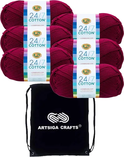 Vista 40 de Lion Brand 24/7 Algodón Blanco 761-100 (6-Carrillos - Mismo Lote de Tinta) Hila Gruesa Media #4 de Algodón para Crochet y Tejido con Bolsa