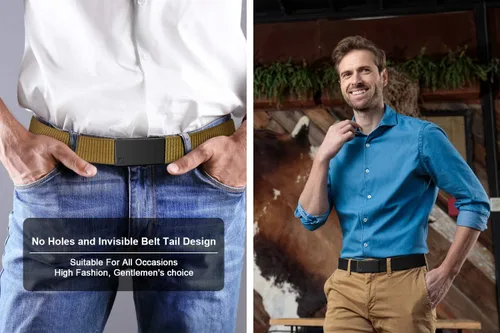 Vista 6 de Fairwin - Cinturón de malla de nailon de 1.25 pulgadas con hebilla automática de trinquete para hombre, cinturón invisible sin orificios