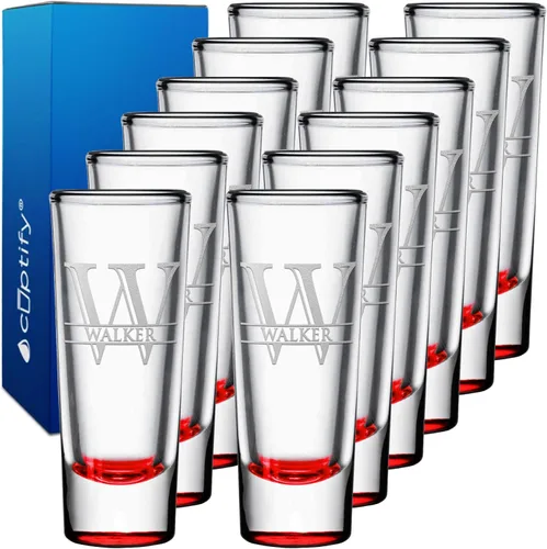 Vista 94 de Vaso de chupito personalizado con fondo negro personalizado de 2 oz, vasos de chupito cordiales con inicial y nombre en script dividido