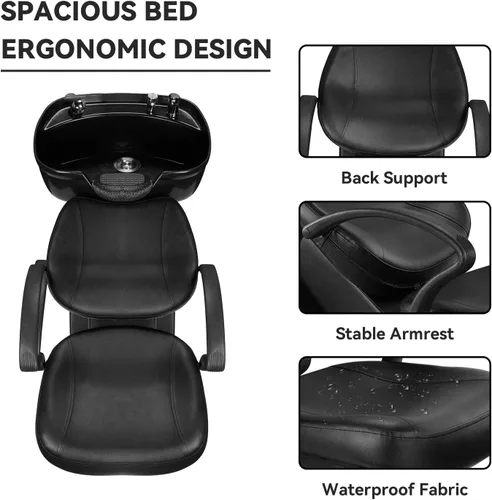 Vista 11 de Silla de lavado Ainfox para peluquería, con cuenco para champú, de plástico ABS, para salón de belleza (Negro)