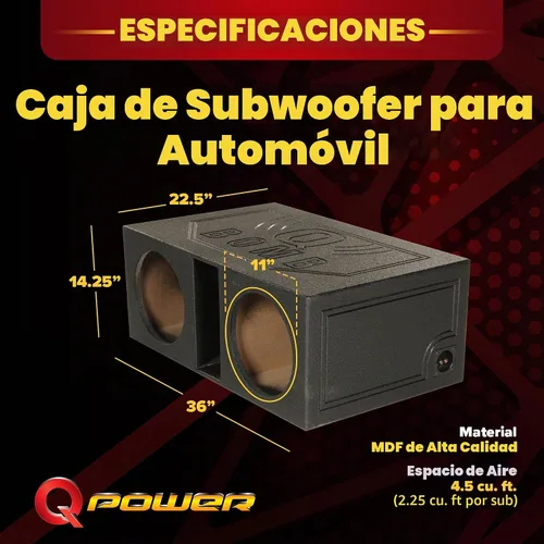 Vista 3 de QPower - Caja de subwoofer con doble ventilación de 12 pulgadas, sistema de subwoofer con puerto, color negro, accesorios para sistemas de audio