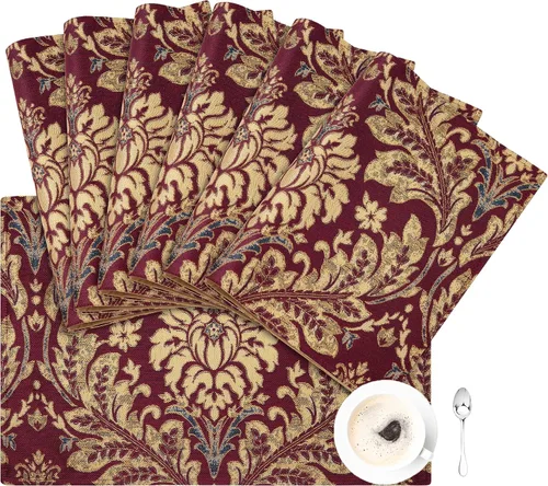 Vista 15 de Loom and Mill Juego de 4 Manteles Individuales de Damasco de Lujo, Manteles Individuales de Mesa Jacquard Beige Antideslizantes para Hogar Cocina