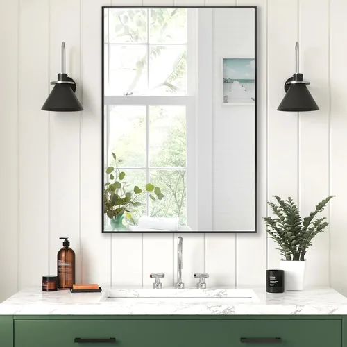 Vista 20 de LEDLUX Espejo de baño negro de 20 x 36 pulgadas, espejo sin cobre, espejo de tocador con marco de aleación de aluminio, espejo rectangular montado