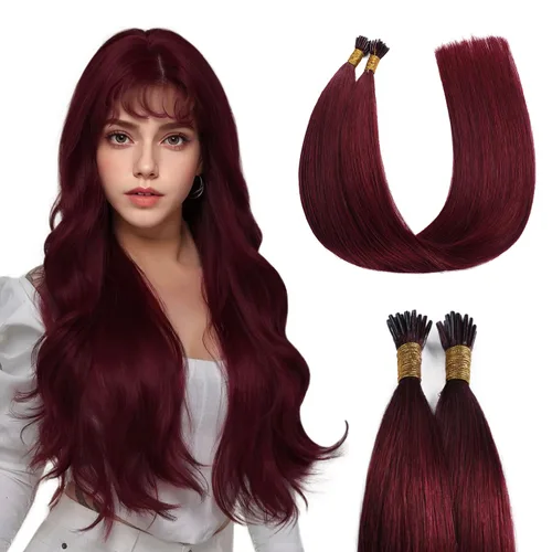 Vista 13 de Sunya - Extensiones de cabello humano con punta en I de 14 pulgadas, color negro azabache, extensiones de cabello humano con punta en I, extensiones