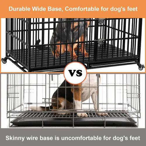 Vista 6 de Jaulas resistentes de 54 pulgadas para perros grandes, jaula indestructible a prueba de escapes con ruedas bloqueables, doble puerta de alta