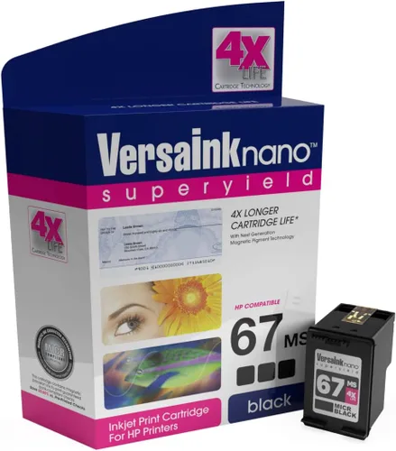 Vista 2 de Nano HP 67 MS MICR Cartucho de tinta negra para impresión de cheques Nano 67 CS Paquete de cartuchos de tinta tricolor, cian