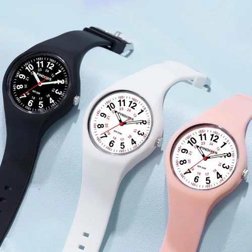 Vista 5 de PINDOWS Women Analog Quartz Wrist Watch with Silicone Strap for Young Women Students Easy Read Waterproof Unisex Luminous Dial