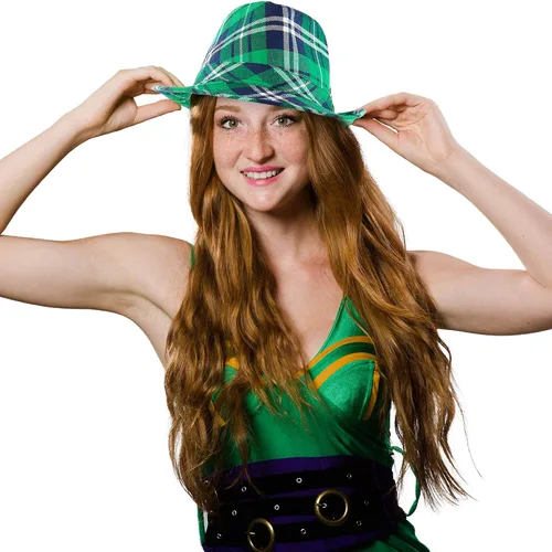 Vista 5 de Skeleteen Fedora verde a cuadros irlandeses, accesorios de disfraz del día de San Patricio, sombrero de duende para hombres, mujeres y niños