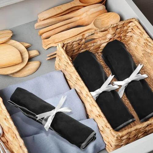 Vista 5 de Hillban 6 Piezas Bolsas de Almacenamiento Plateadas Anti-Deslustre Paño de Almacenamiento Plateado de Fieltro Organizador de Cubiertos Bolsas