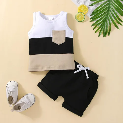 Vista 59 de Conjunto de ropa casual de manga corta con botones y pantalones cortos de lino para bebés y niños pequeños