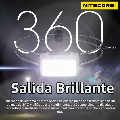 Vista 2 de Nitecore NU21 linterna frontal ultra ligera de 360 lúmenes para exteriores con haz dual USB-C recargable con etiqueta (blanco)