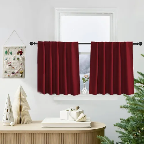 Vista 105 de PONY DANCE Cortinas cortas con aislamiento térmico para ventana pequeña, para guardería, baño, cocina, lavandería, caravana, sótano, 29 pulgadas