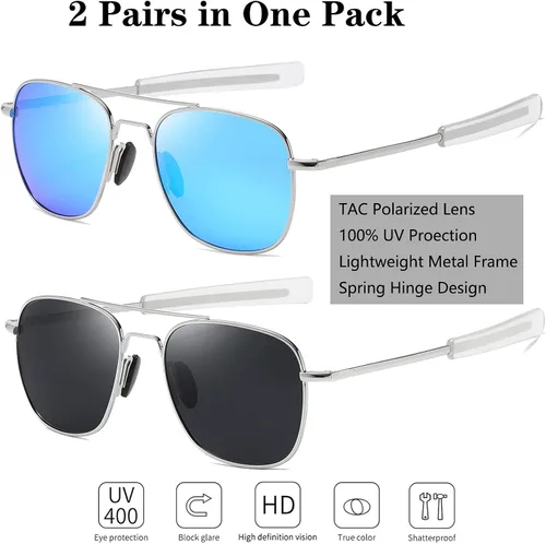 Vista 2 de RCXKOOM Men's Aviator Sunglasses American Army Military Pilot Polarized Sunglasses Bayonet Temples