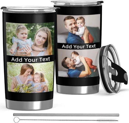 Vista 19 de Vaso personalizado con texto fotográfico, vaso de acero inoxidable con pajilla, taza de café personalizada con foto de viaje, regalo
