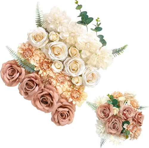 Vista 11 de Flores de seda, ramo de flores artificiales, caja combinada de flores artificiales con tallos para arreglos florales, ramos de boda, fiesta, hogar