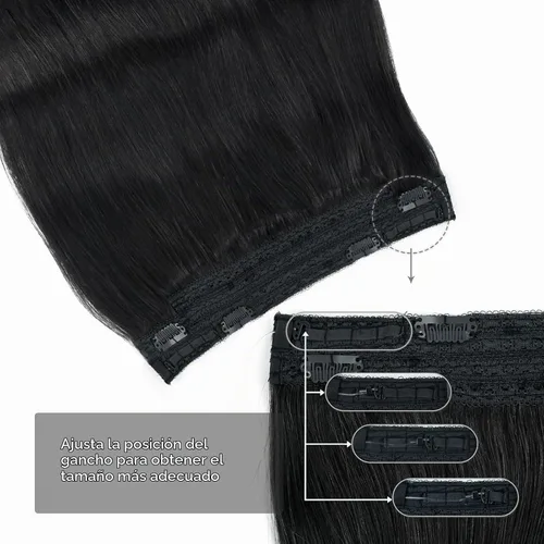 Vista 6 de Sassina Extensiones de Cabello con Alambre Invisible Cabello Humano Real con Alambre Transparente Tamaño Ajustable Clips Seguros Naturales Liso