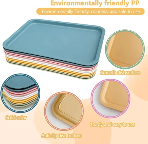Vista 3 de Cieovo Paquete de 10 bandejas para servir comida rápida, colorida bandeja rectangular para cafetería, para restaurante, hogar, escuela, suministros