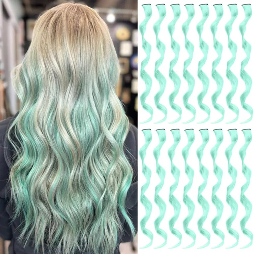 Vista 17 de 16 extensiones de cabello sintético rizado y ondulado con clip, para niñas y mujeres, coloridos resaltados para fiestas, cosplay, festival, regalo