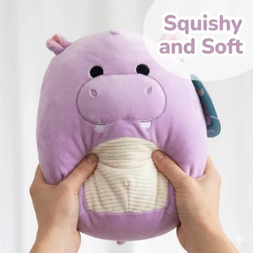 Vista 2 de Squishmallow Original de 10 Pulgadas Hanna La Hipopótamo de Navidad Morado - Peluche Oficial de Jazwares para las Fiestas - Juguetes de Animales