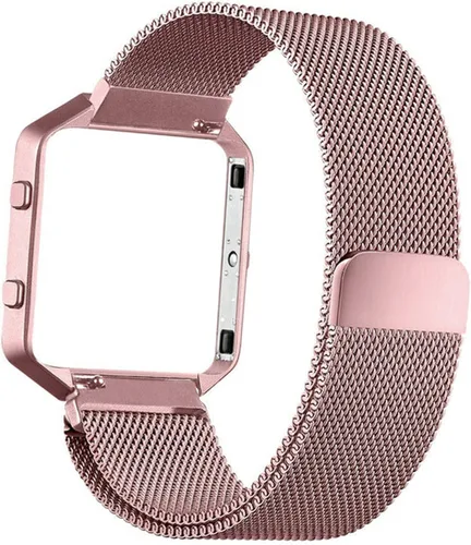 Vista 2 de Wongeto Correa de metal compatible con Fitbit Blaze bandas con marco de metal, correa de repuesto ajustable de malla de acero inoxidable