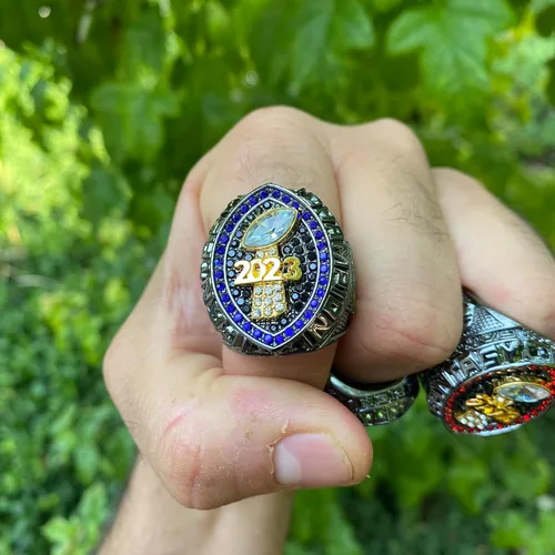 Vista 6 de Anillo de trofeo del campeonato de fútbol de fantasía 2023 Premio chapado en bronce negro para el ganador de la Liga de Fútbol Fantasía