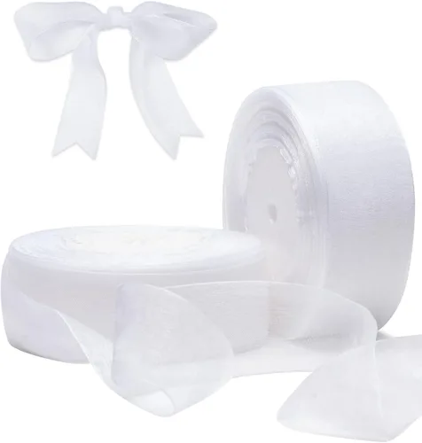 Vista 17 de Cinta de organza roja para envolver regalos, cinta transparente brillante de 2 pulgadas para ramos, bodas, festivales, 50 yardas cada rollo
