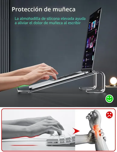Vista 2 de JCZT Soporte de Laptop de Acrílico Transparente para Escritorio, con Reposamuñecas, Soporte Ergonómico Desmontable Compatible con Todas las Laptops