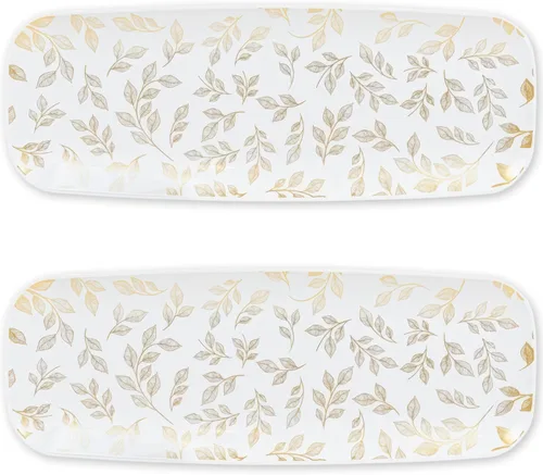 Vista 6 de Bandeja rectangular blanca para servir (paquete de 2) – Bandeja desechable de 17.5 pulgadas para aperitivos, frutas y platos para servir, bandeja