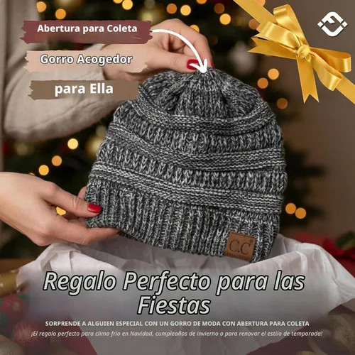 Vista 5 de Funky Junque Gorro de Cola de Caballo para Mujeres - Gorro de Invierno Ponyback Suave Elástico de Punto Trenzado Cola Alta Gorros para Correr