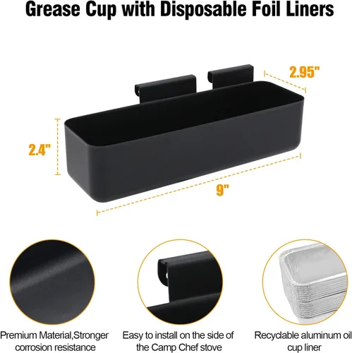 Vista 3 de BBQ-PLUS Recogedor de grasa para parrillas de chef de campamento con 20 revestimientos desechables para tazas de grasa, tazas de grasa/papel