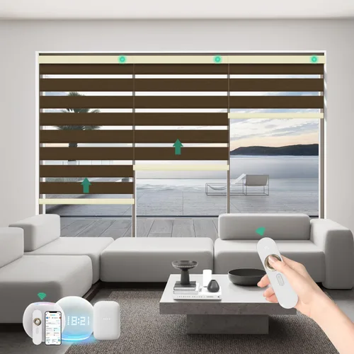 Vista 14 de Persianas motorizadas de cebra con control remoto, funcionan con HomeKit Alexa, cortinas eléctricas automáticas para ventanas, 60% opacas, filtro