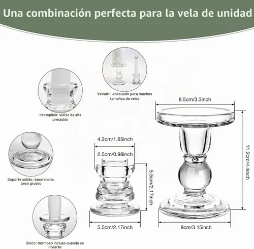 Vista 5 de Extrogif Unity - Juego de velas de boda, kit de ceremonia de 3 piezas con candelabros de cristal, pilar y velas cónicas para ceremonia de boda