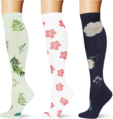 Vista 43 de (3 pares) Calcetines de compresión 20-30 mmHg, calcetines largos hasta la rodilla para mujeres y hombres, soporte atlético, para viajes y uso diario
