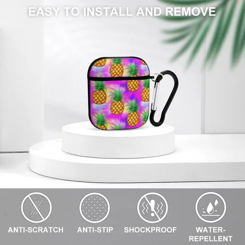 Vista 3 de Funda con diseño tropical de piñas de neón para AirPods, TPU a prueba de golpes, compatible con AirPods 2 y 4