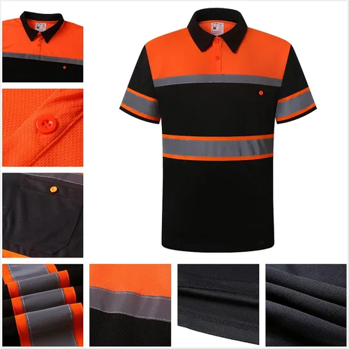 Vista 5 de Camisas de seguridad HoliSecure para hombre, camisas polo reflectantes de alta visibilidad para hombre con bolsillo, ropa de trabajo de manga corta
