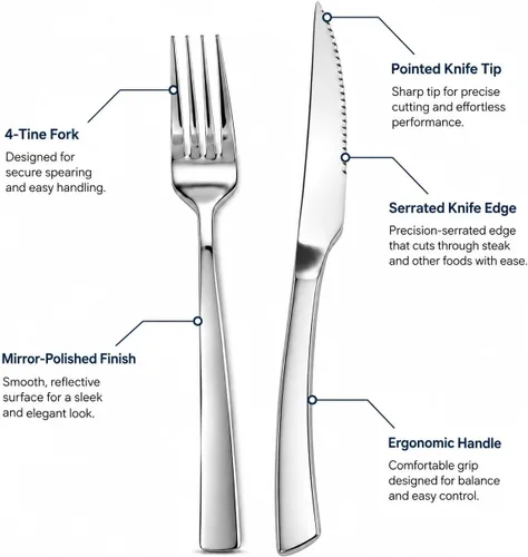 Vista 2 de SANTUO 12-Piece Steak Knife and Fork Set for 6, Stainless Steel Steak Knives with Dinner Forks, Serrated Steak Knife Set, Mirror Polished