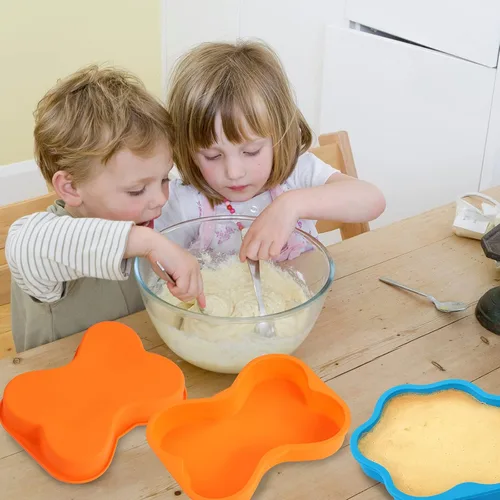 Vista 7 de 2 moldes de silicona para tartas de cumpleaños de perro, forma de hueso, 8 pulgadas