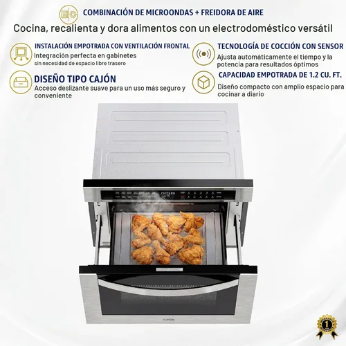 Vista 2 de KoolMore Cajón de microondas integrado de 24 pulgadas con freidora de aire, sensor de cocción, controles táctiles e interior de acero inoxidable