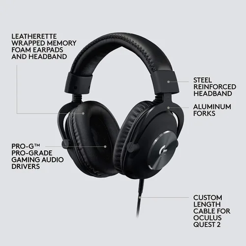 Vista 6 de Logitech G PRO Auriculares para juegos para Oculus Quest 2, listos para Oculus, cable de longitud personalizada, controlador de audio