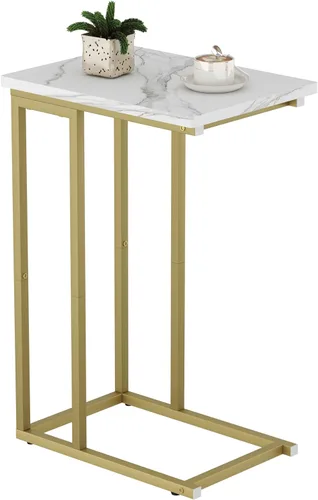Vista 10 de Function Home Mesa auxiliar de mesa C, mesa auxiliar de sofá en forma de C de mármol, mesas de sofá que se deslizan por debajo, mesa decorativa