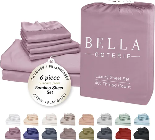 Vista 21 de Bella Coterie - Juego de sábanas tamaño individual, viscosa de bambú, de cultivo orgánico, ultrasuaves, refrescantes para calurosos, esquinas tipo