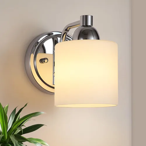 Vista 19 de Mecgirn Apliques de Pared de Vidrio Esmerilado Níquel Cepillado, Paquete de 1 Luminarias de Pared Interiores Cableadas para Sala de Estar, Pasillo