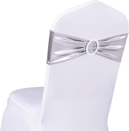 Vista 20 de Paquete de 50 bandas negras de elastano para sillas de boda, lazos con hebillas para fiestas, cumpleaños, fiestas, banquetes de jubilación