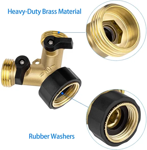 Vista 4 de Divisor de manguera resistente de 2 vías conector de válvula Y con 4 arandelas de goma y cinta de teflón de 65.6 ft - Adaptador de manguera