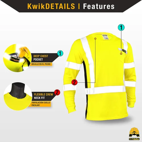 Vista 5 de KwikSafety Operator Long Sleeve Safety Shirts Class 3 ANSI OSHA Hi Vis PPE Cinta básica Amarillo